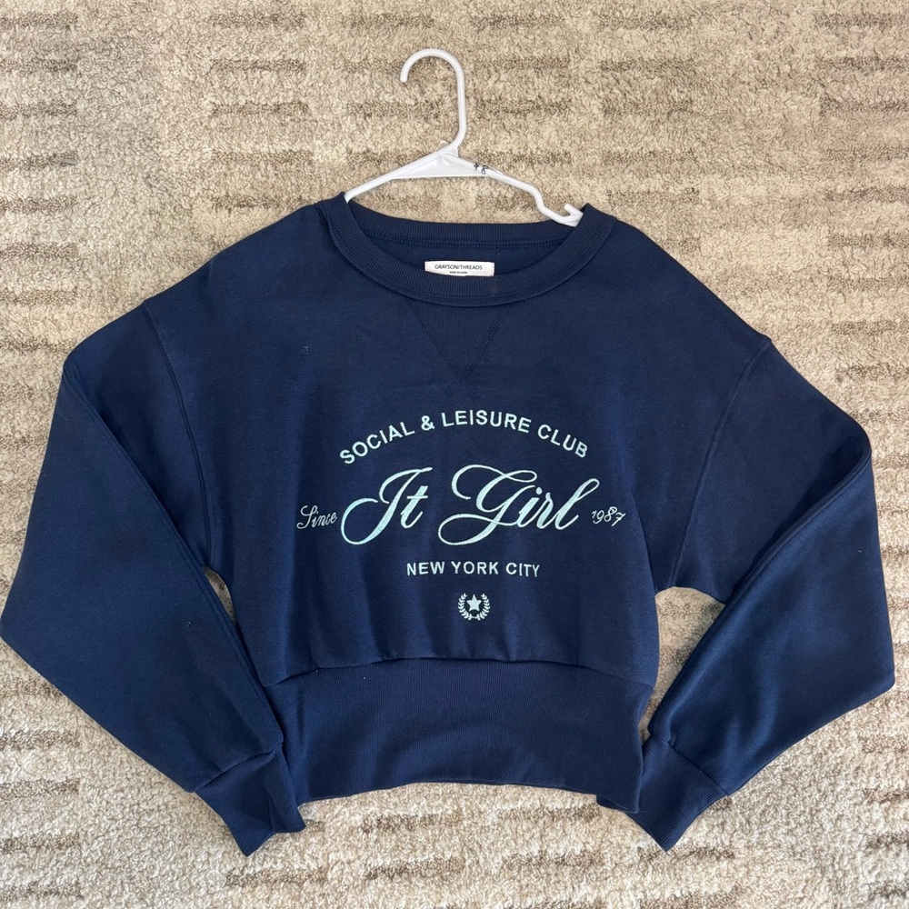 Navy Blue Cropped Sweatshirt